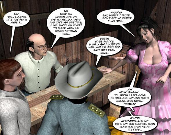 589px x 463px - Young officer and prostitute: Wild West 3D porn comics